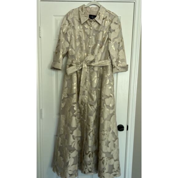 ALEX Evenings Jacquard Gold Mother Of The Bride Dress Gown Point Collar 14 16 - Picture 5 of 16